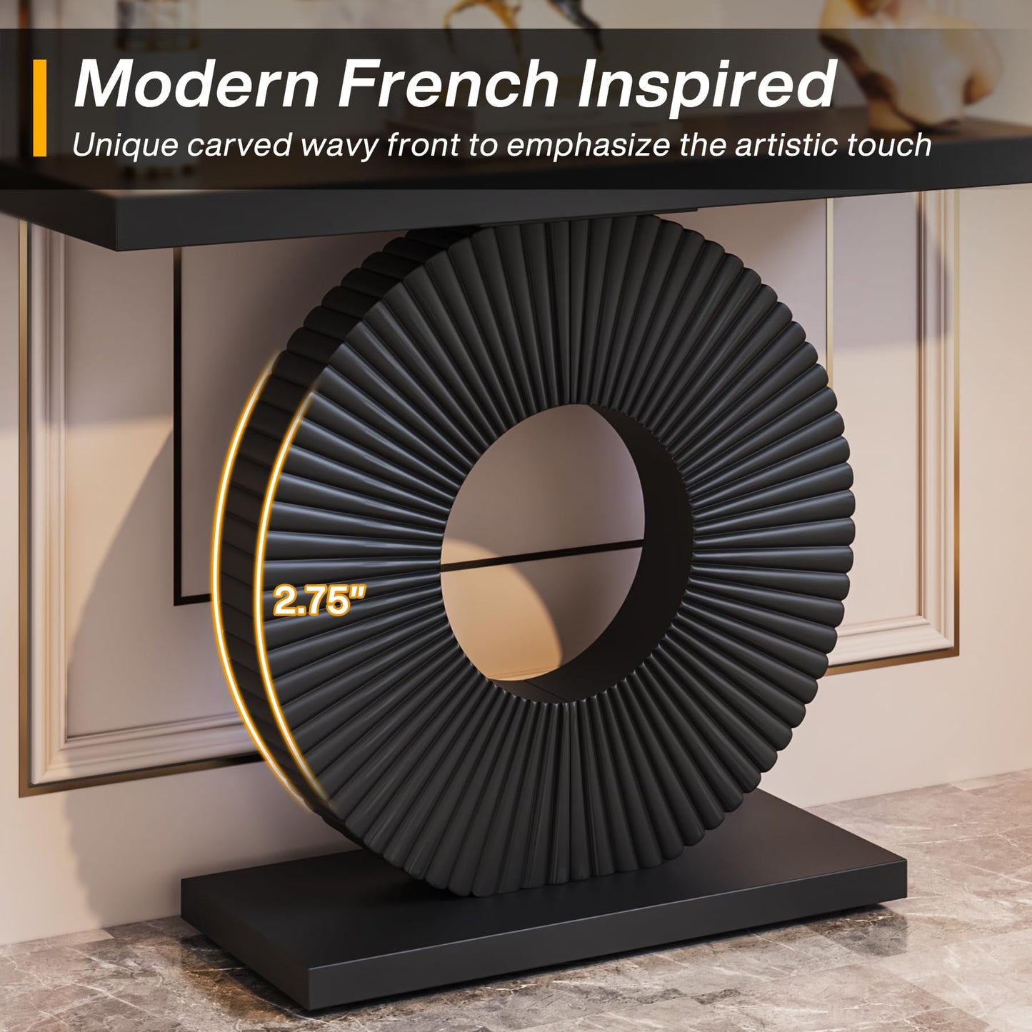 Black Console Table, Modern Round Geometric Base