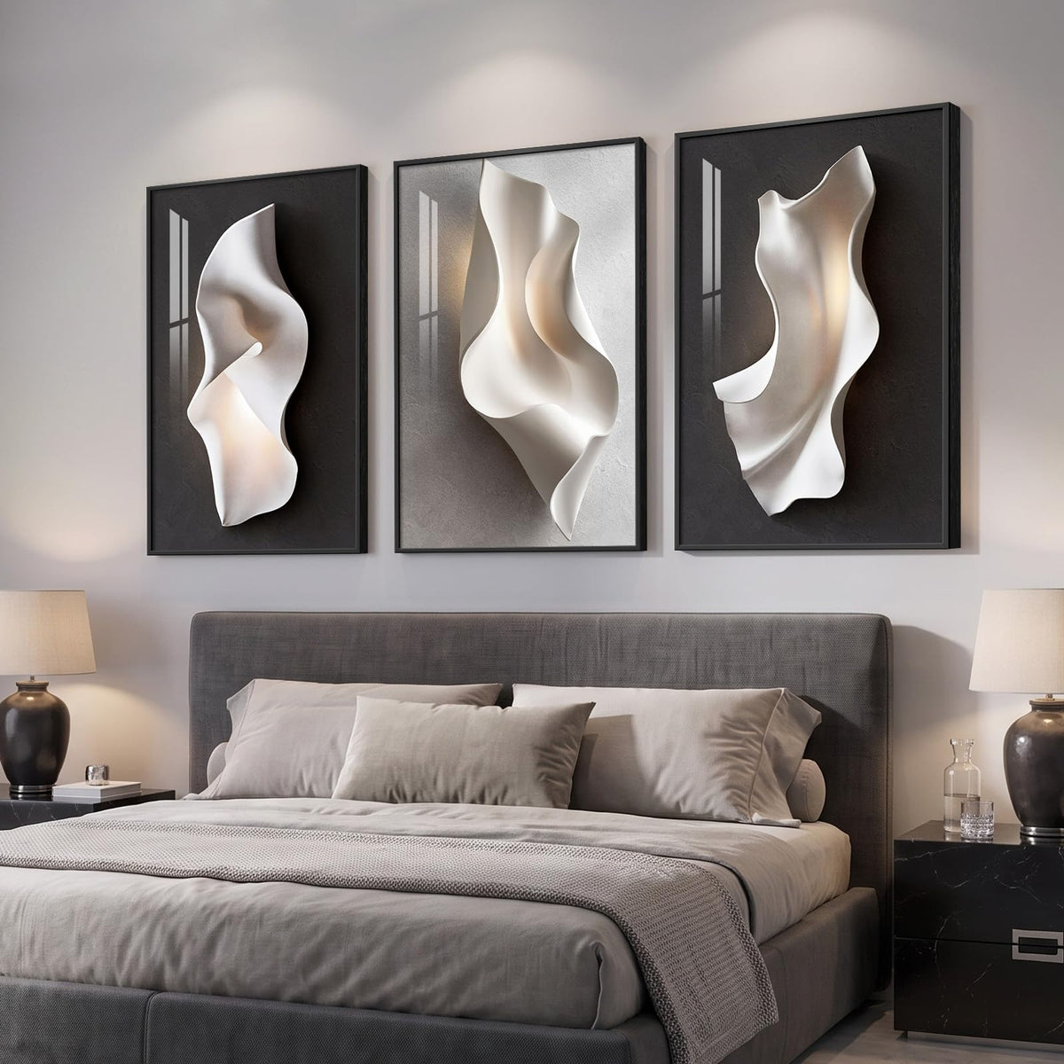 Framed Abstract Modern, Black and White Wall Art for Living Room, 24x36 Inch