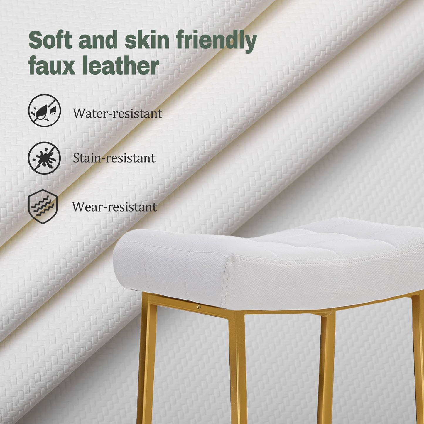 Counter Height Bar Stools, Set of 2, Faux Leather 24″ - White