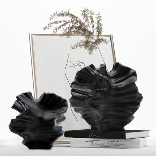 Black Modern Vase - Set of 2, Ceramic Unique Accent Decor