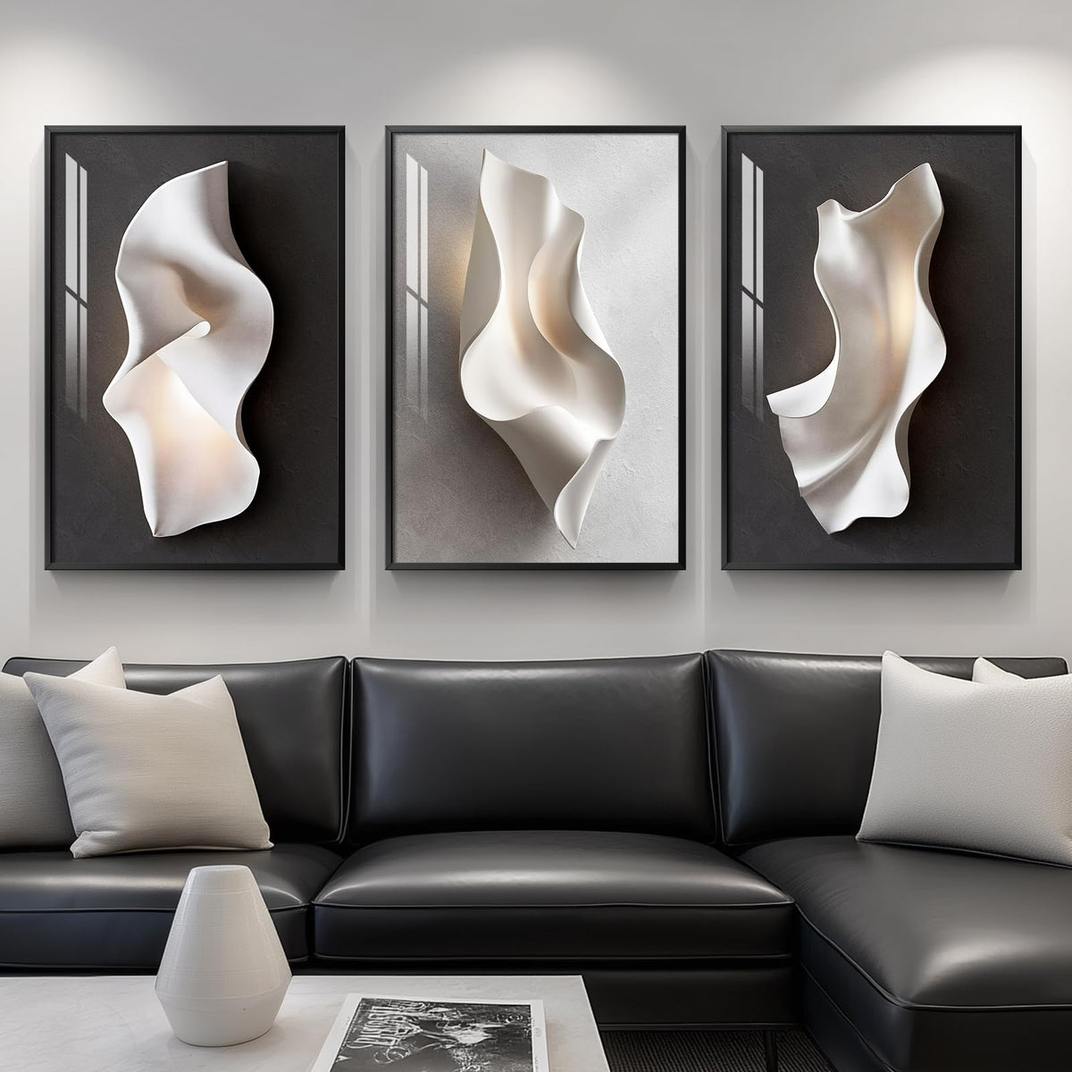 Framed Abstract Modern, Black and White Wall Art for Living Room, 24x36 Inch