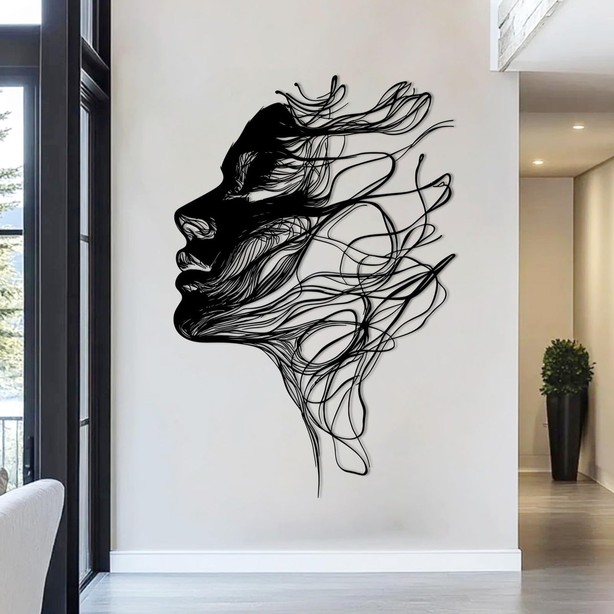 Black Abstract Modern Luxury Wall Art, Metal Woman Face Decor