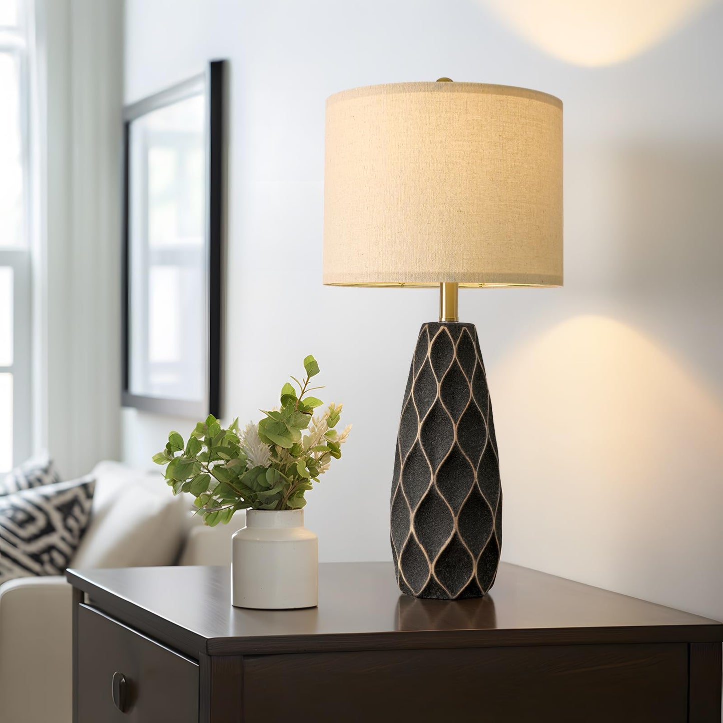 Black Ceramic Rustic Diamond Designed, Lamp Set of 2
