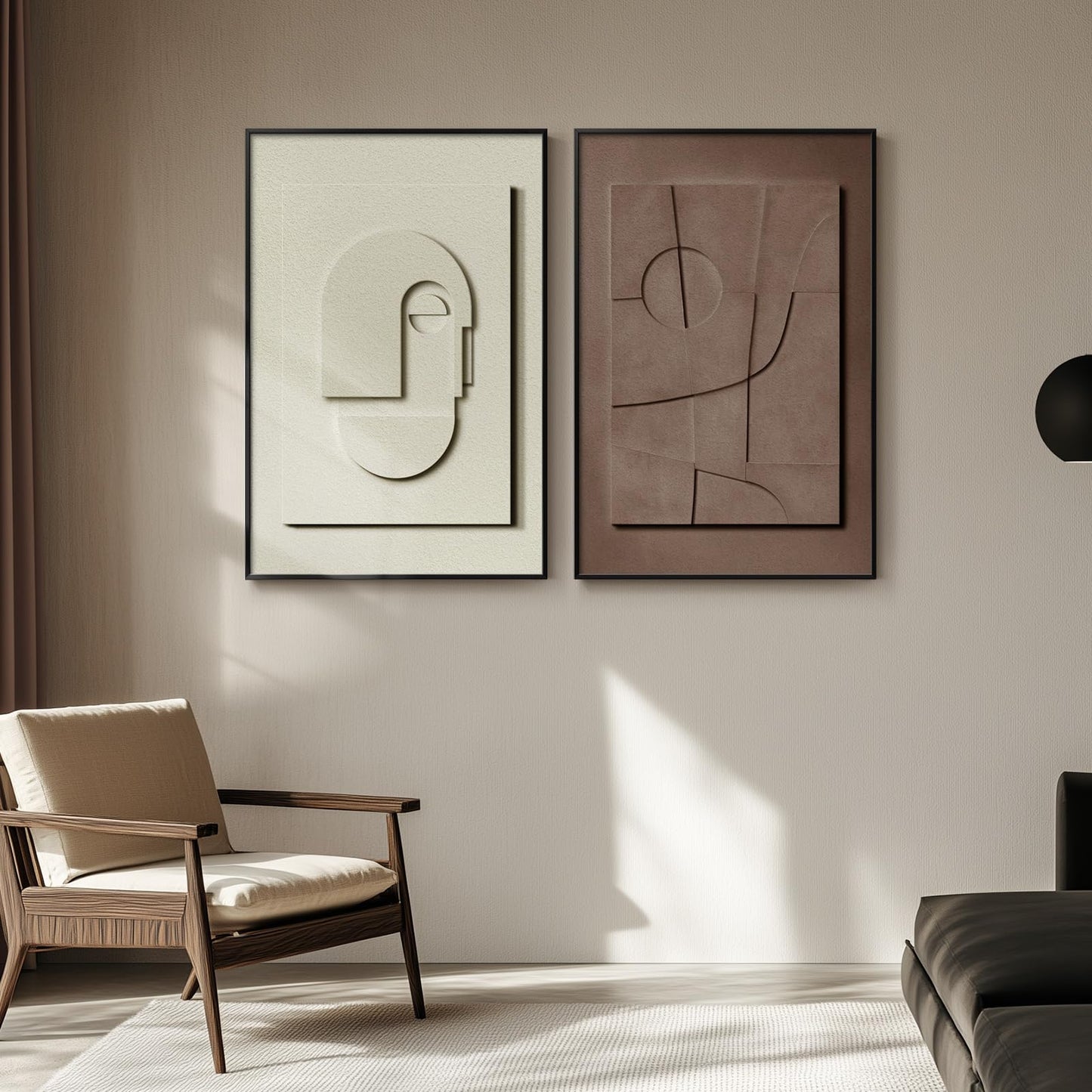 Neutral 3D Textured Framed Abstract Wall 24" x 36" Art, 3 Piece Modern Paintings
