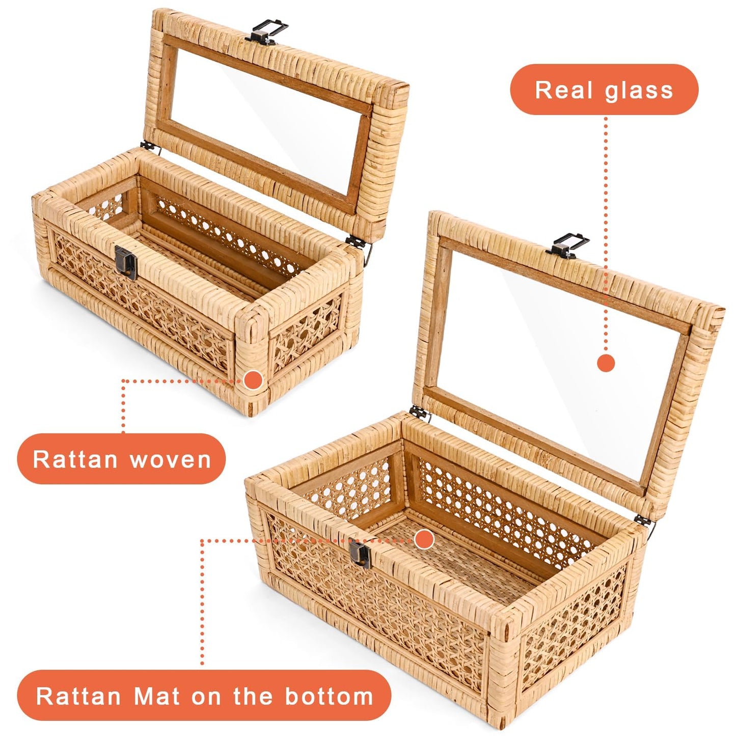 Tan Decorative Box Set with Lid, Rectangular Woven