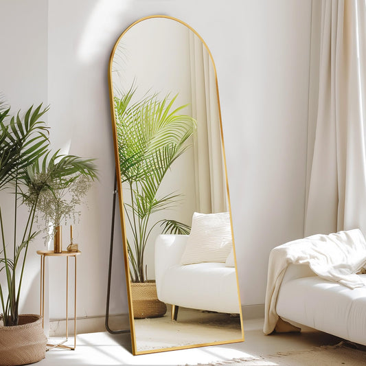 Gold Full Length Mirror, Arched 64"x21", Standing or Leaning