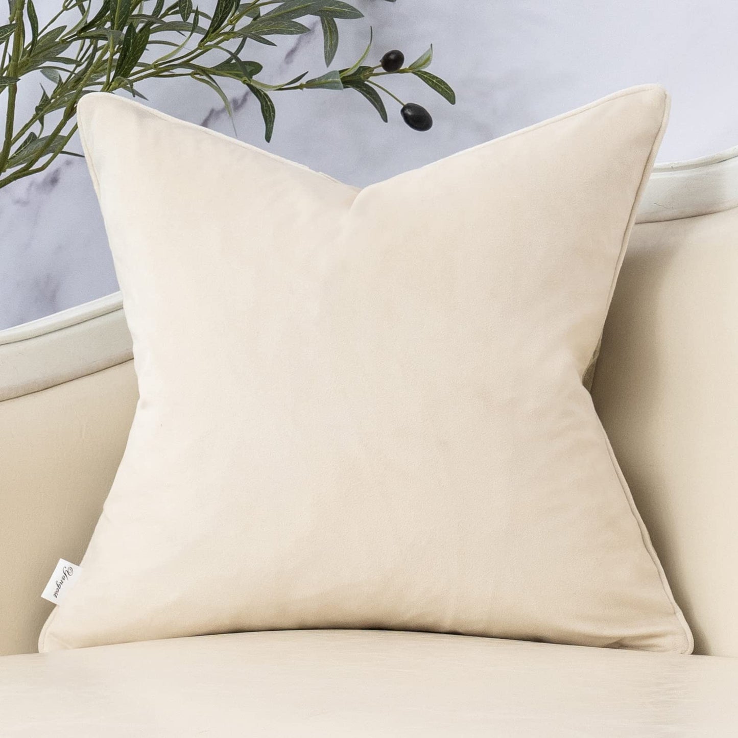 Beige Square Throw Pillow Cover, Velvet Wavy Accent