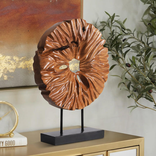 Brown Irregular Teak Root Sculpture Decor with Base