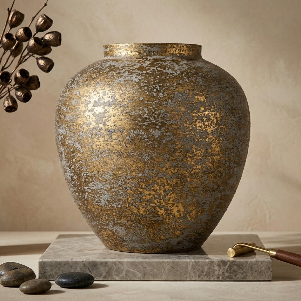 Flower Vase for Home Decor 11.4" Large Metal Round