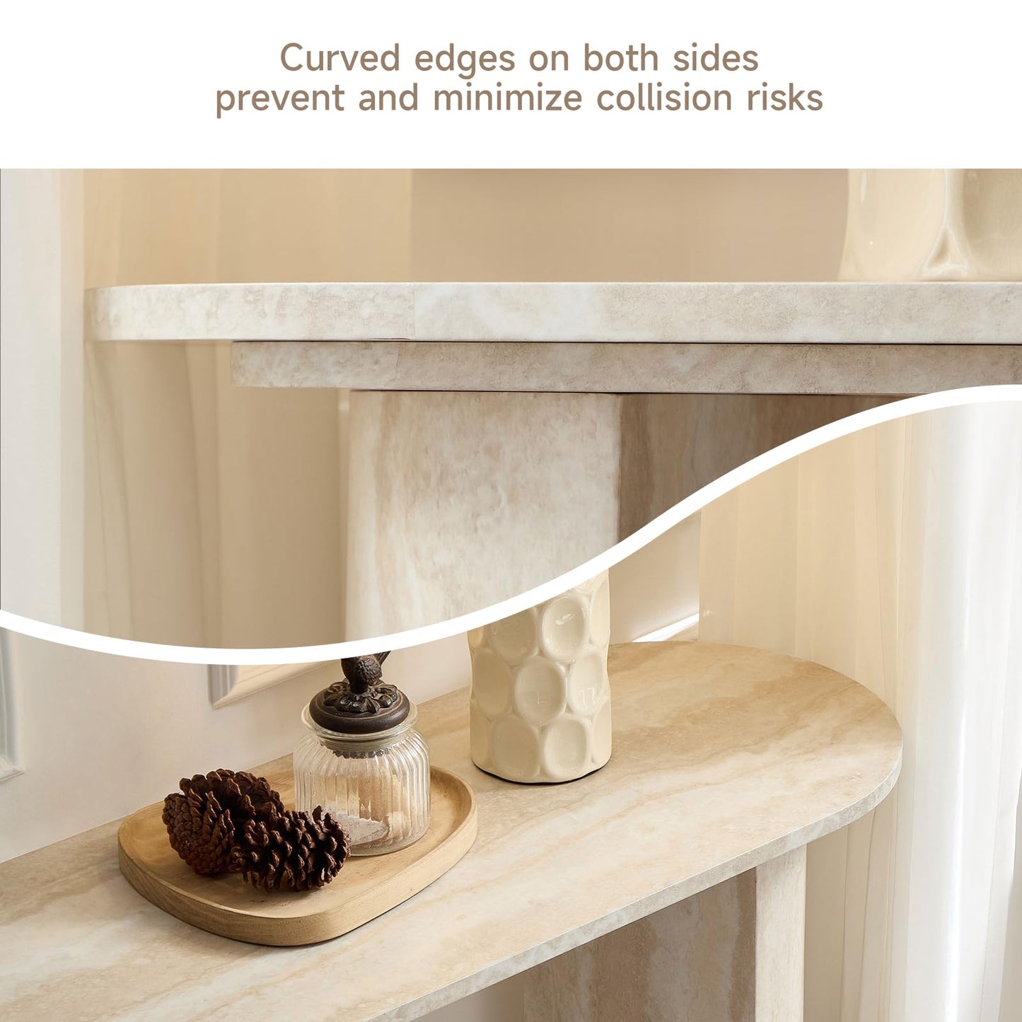 Beige Console Table with Faux Mars, Marble Pattern for Entryway