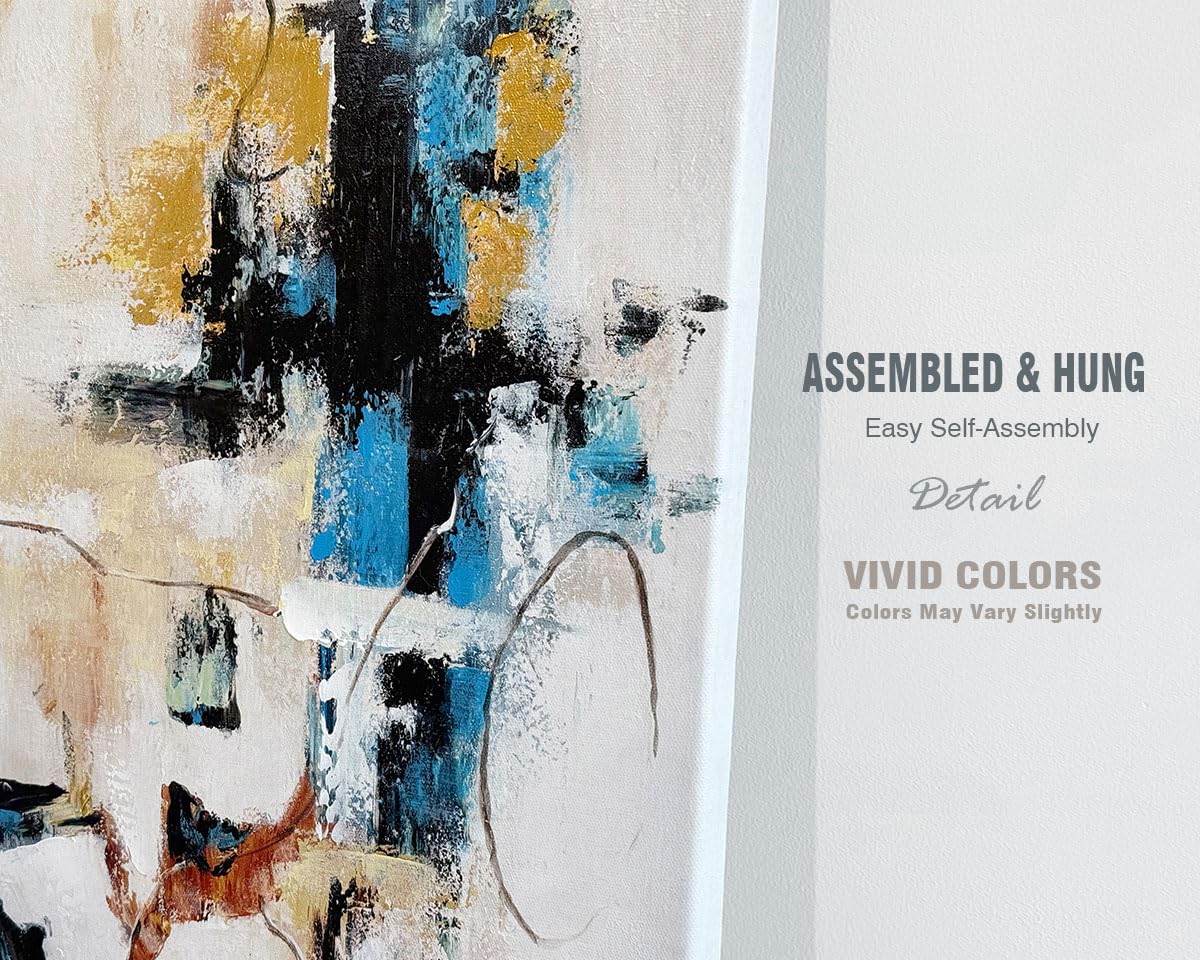 Modern Abstract Canvas Wall Art, White, Blue & Gold