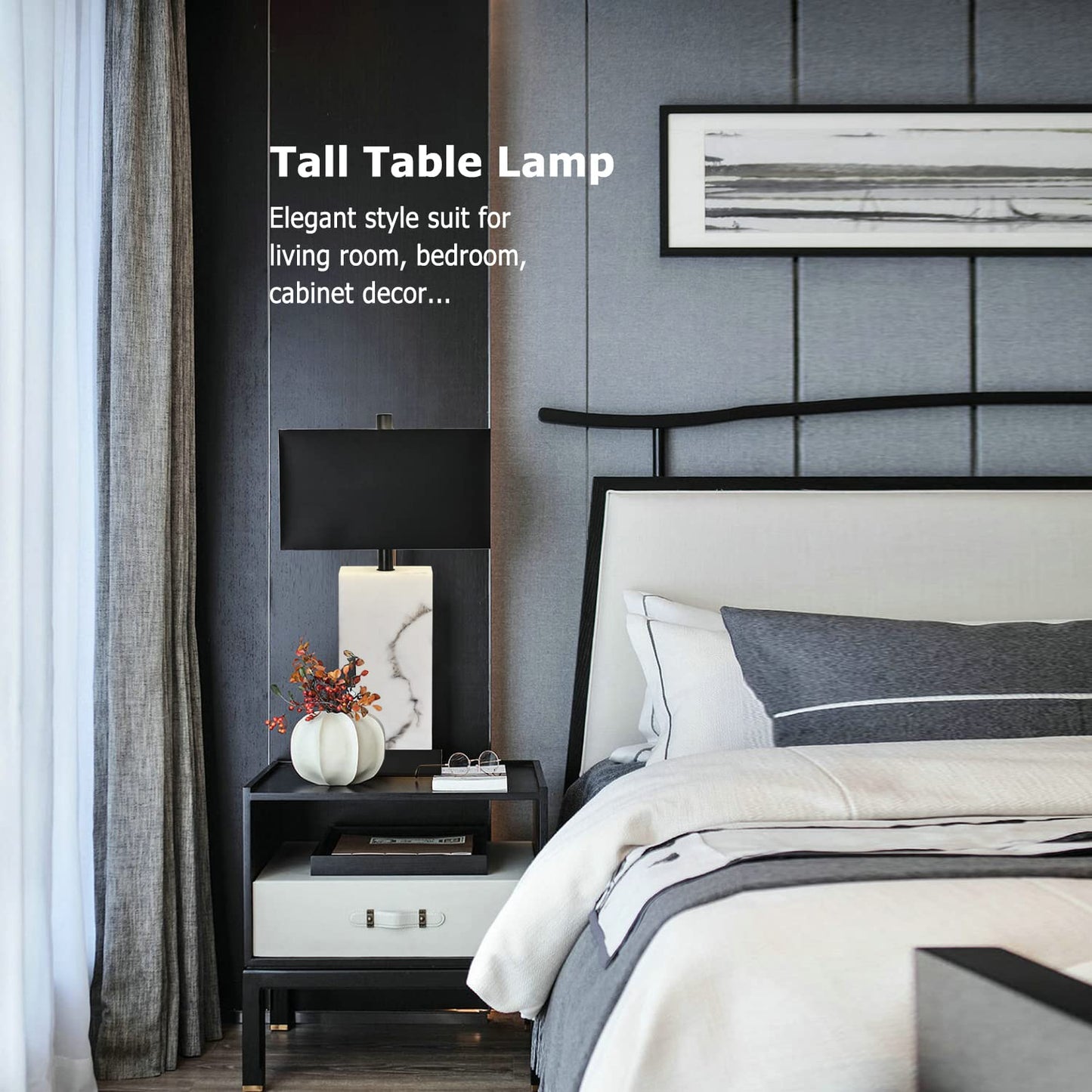 Black Set of 2 Table Lamps with USB Ports, Touch Control