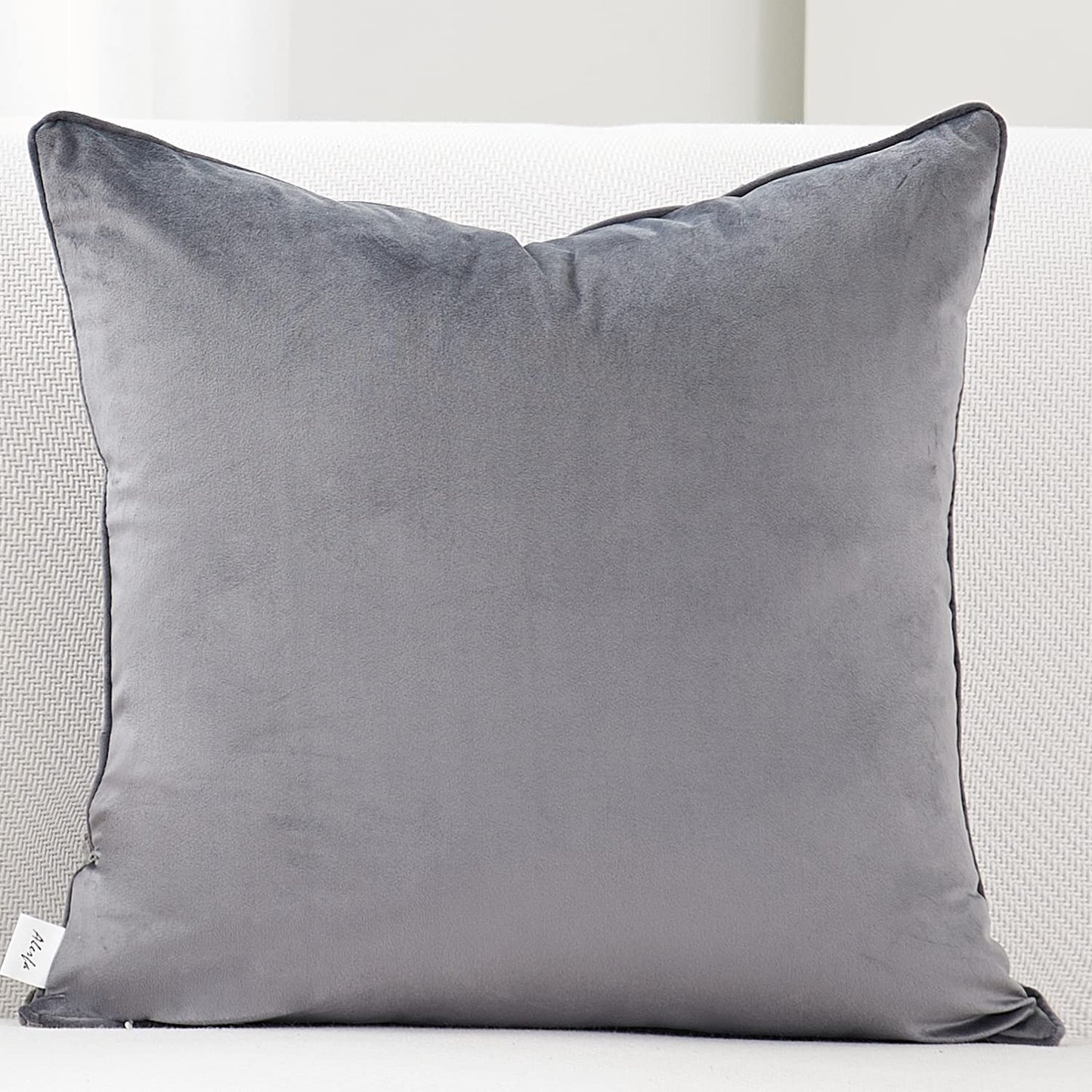 Gray Throw Pillow Cover, 18"x18" Geometrical Plaid Striped, Modern Velvet