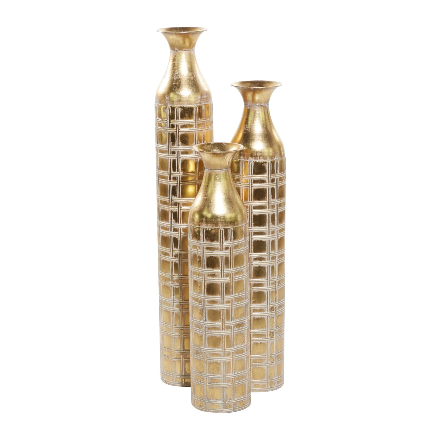 Gold Vase Tall Distressed Metallic Set