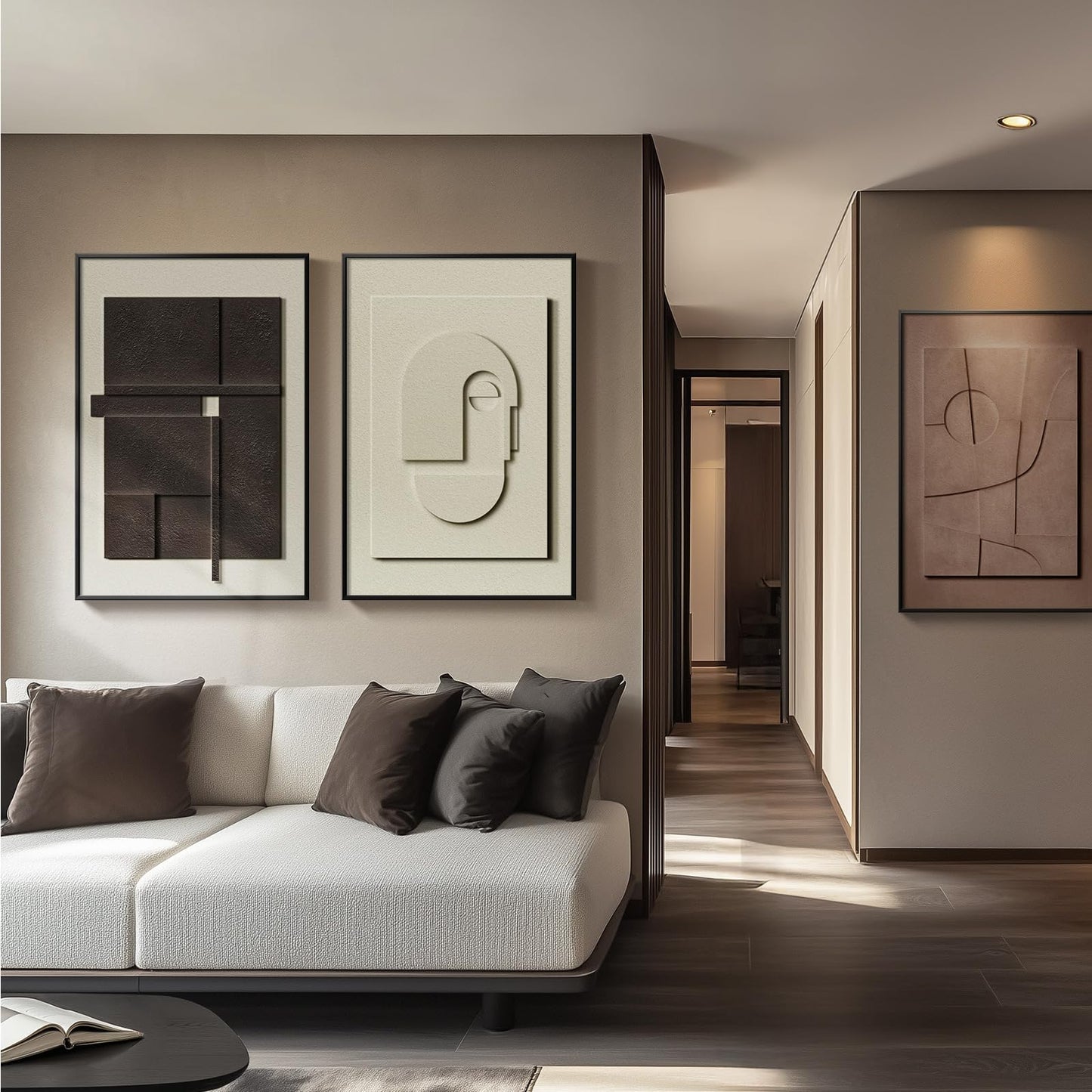 Neutral 3D Textured Framed Abstract Wall 24" x 36" Art, 3 Piece Modern Paintings