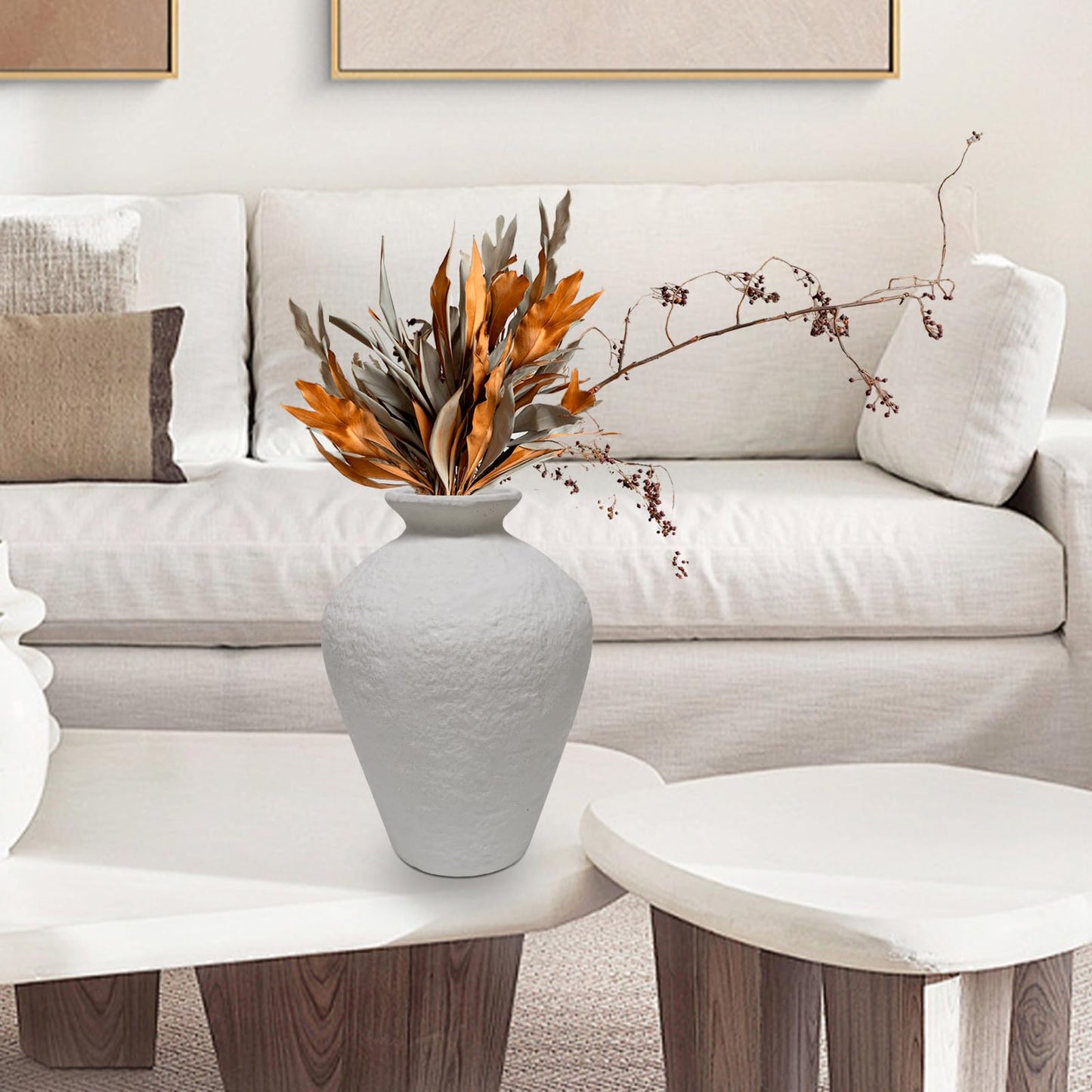 White Rustic Ceramic  Modern Vase, Antique Terra Cotta
