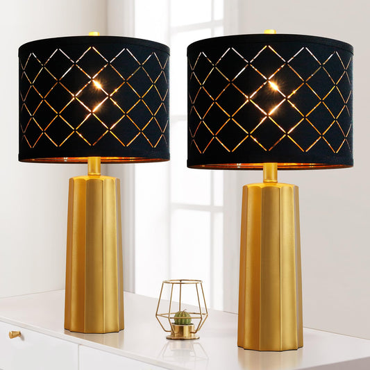 Black and Gold Set of 2 Modern Table Lamps for Living Room, Bedroom, Entryway