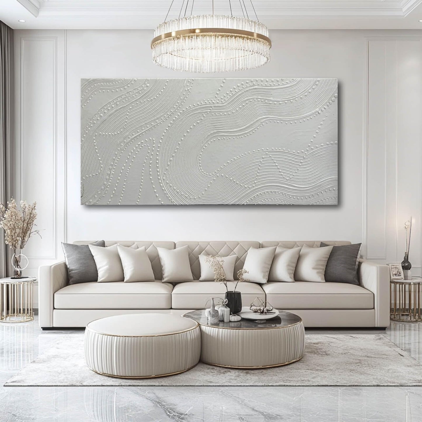 White Modern Abstract 29"x58" Canvas Wall Art Picture