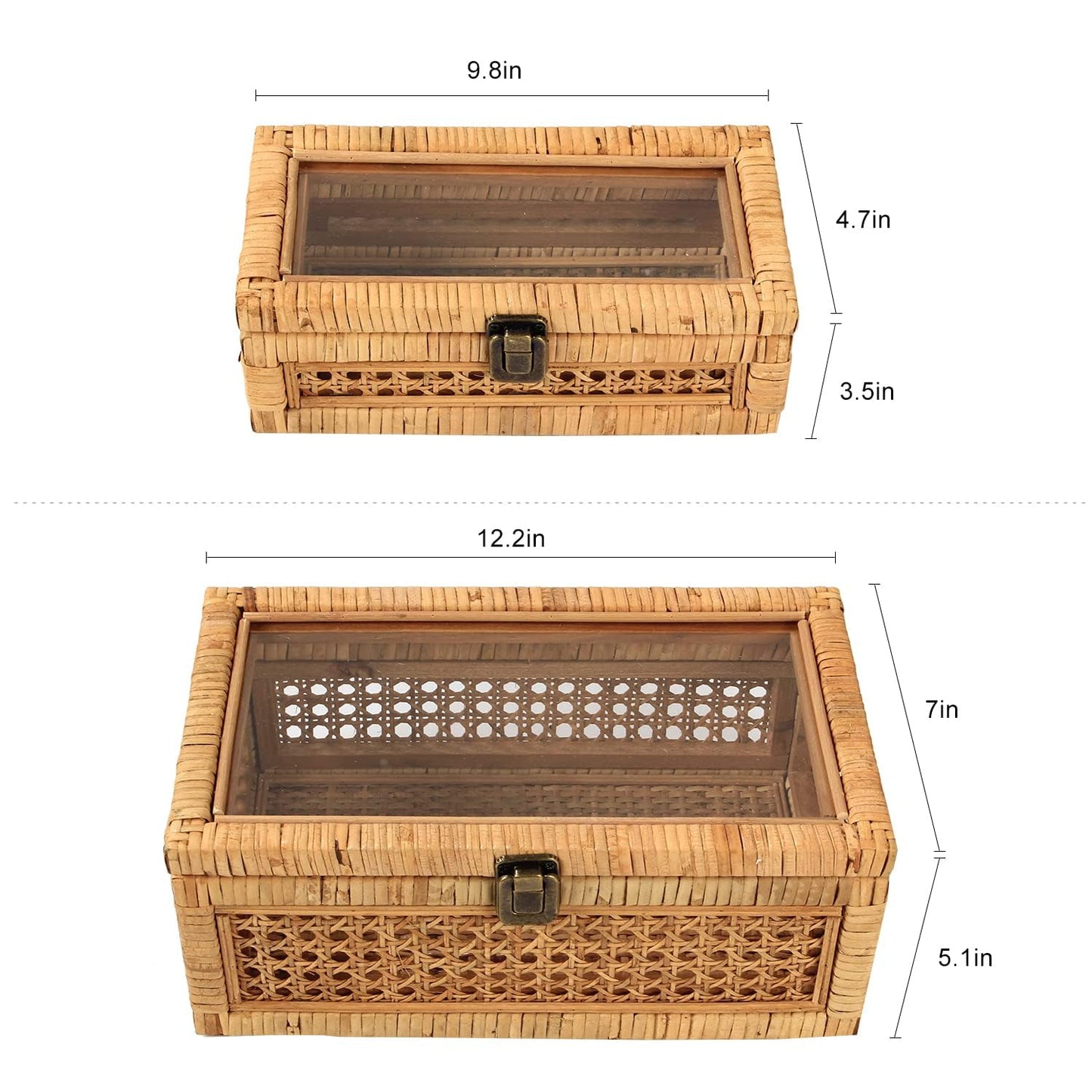 Tan Decorative Box Set with Lid, Rectangular Woven