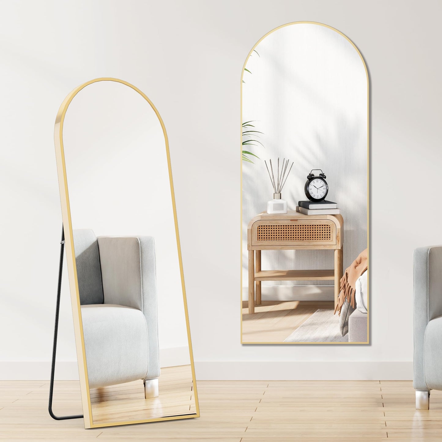 Gold Full Length Mirror, Arched 64"x21", Standing or Leaning