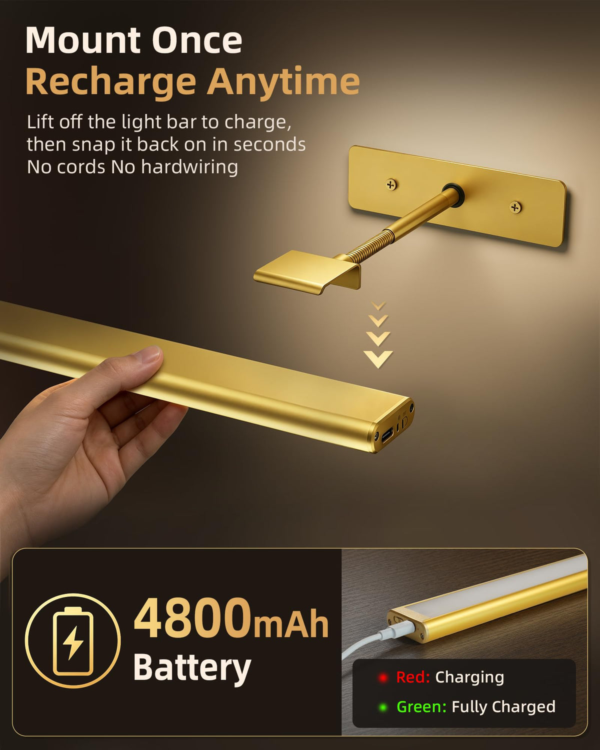 LED Art Display Lights with 3 Color Temperatures, 4800mAh Rechargeable Wireless Remote, 16‘’ Dimmable Magnetic