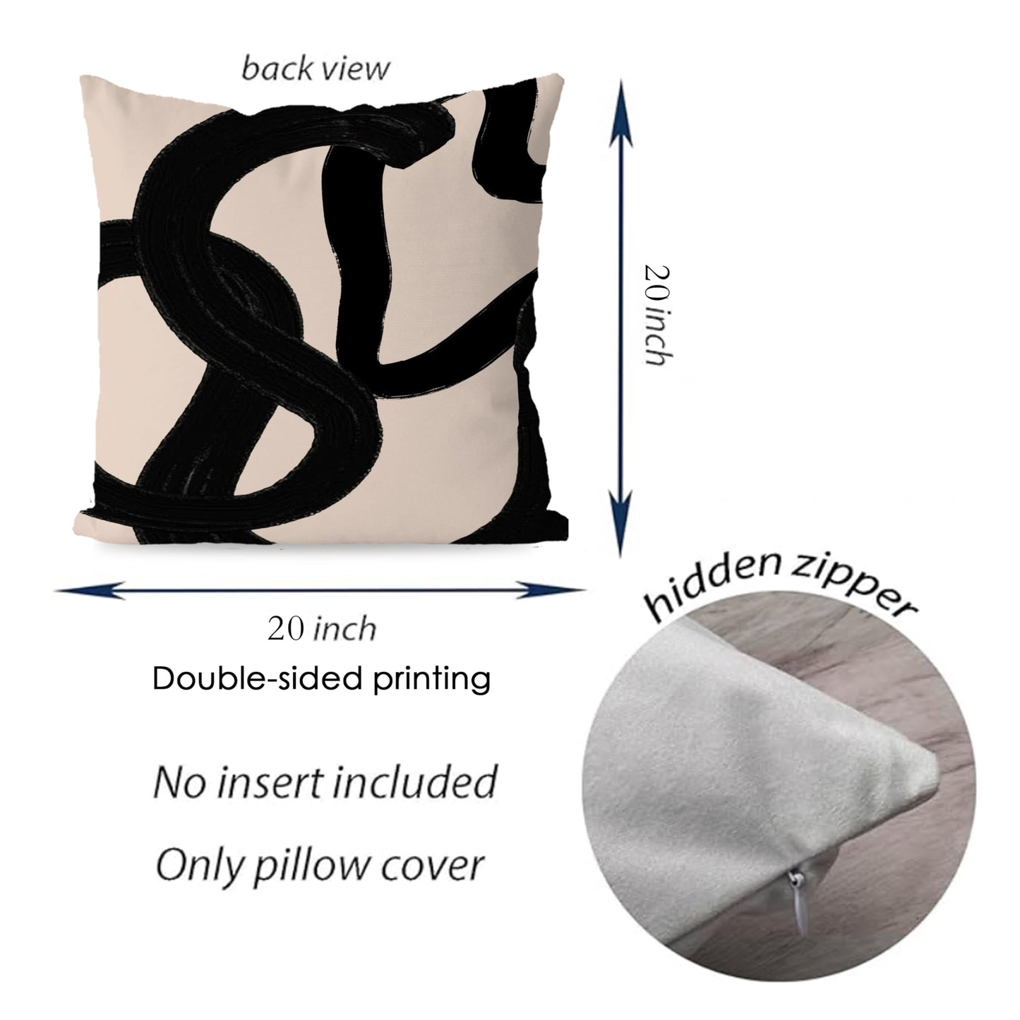 Black and Beige Throw Pillow Covers, Modern Abstract Accents
