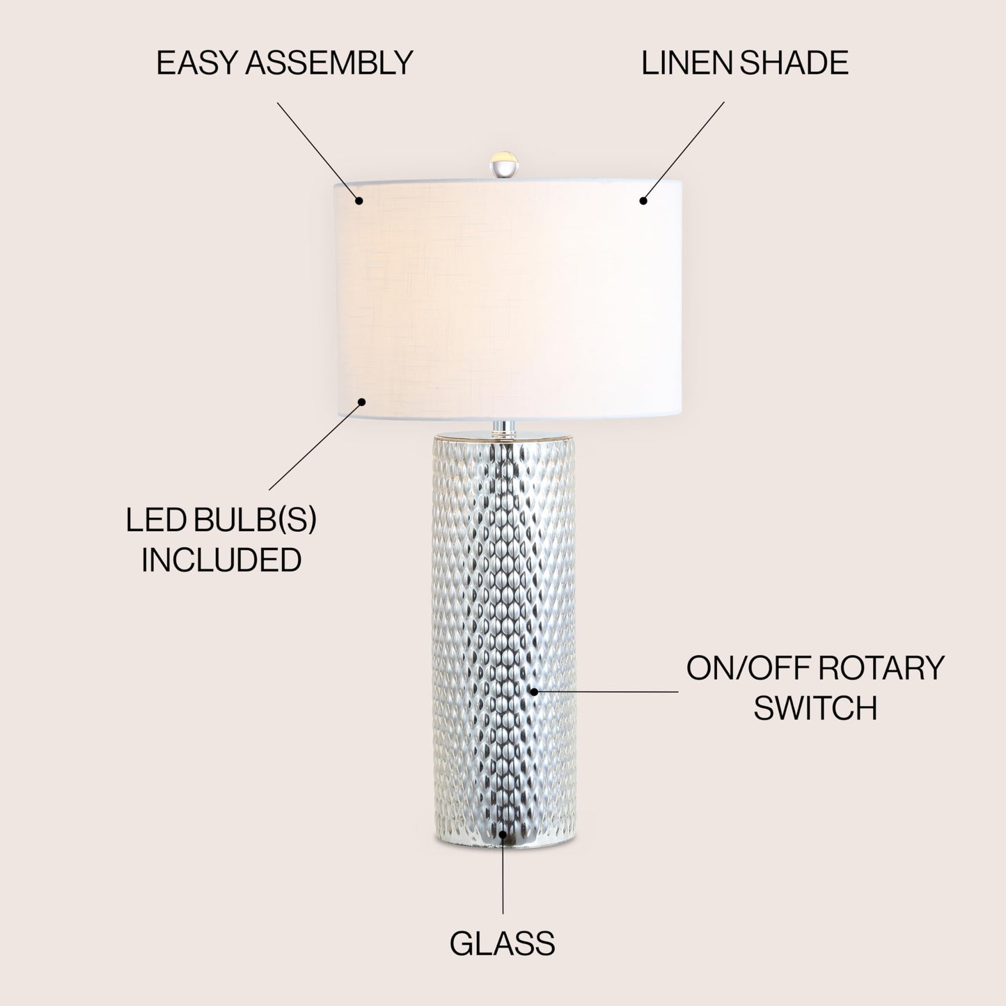 Silver Hammered 30" Table Lamp