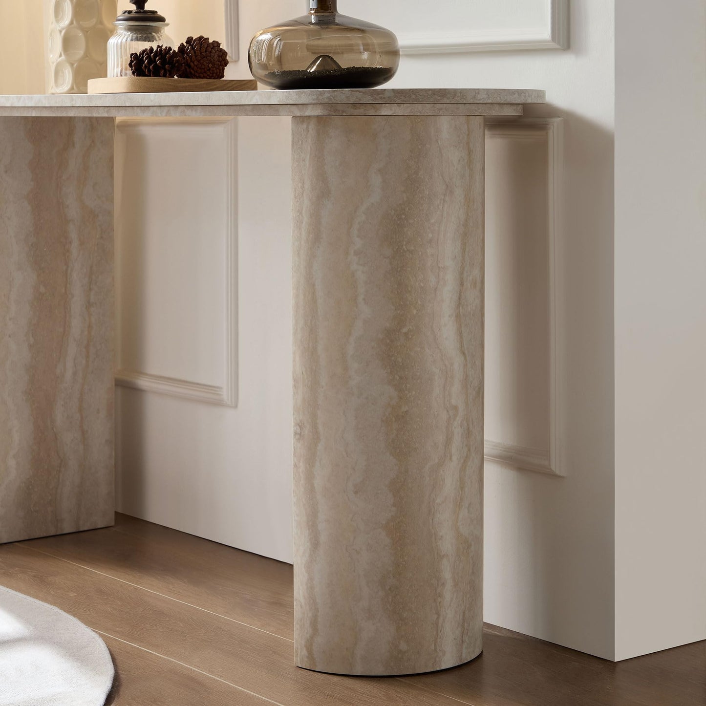 Beige Console Table with Faux Mars, Marble Pattern for Entryway