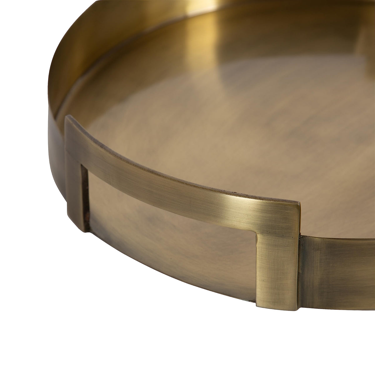 Brass Metal Round Tray, 15 x 15, Modern Glam Circular Decorative Serving Tray with Handles