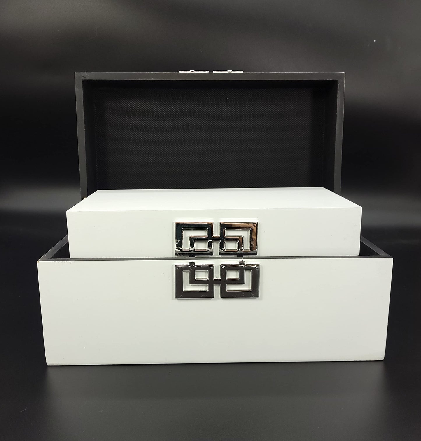 White - Silver Decorative Storage Boxes with Lid, Classic Design