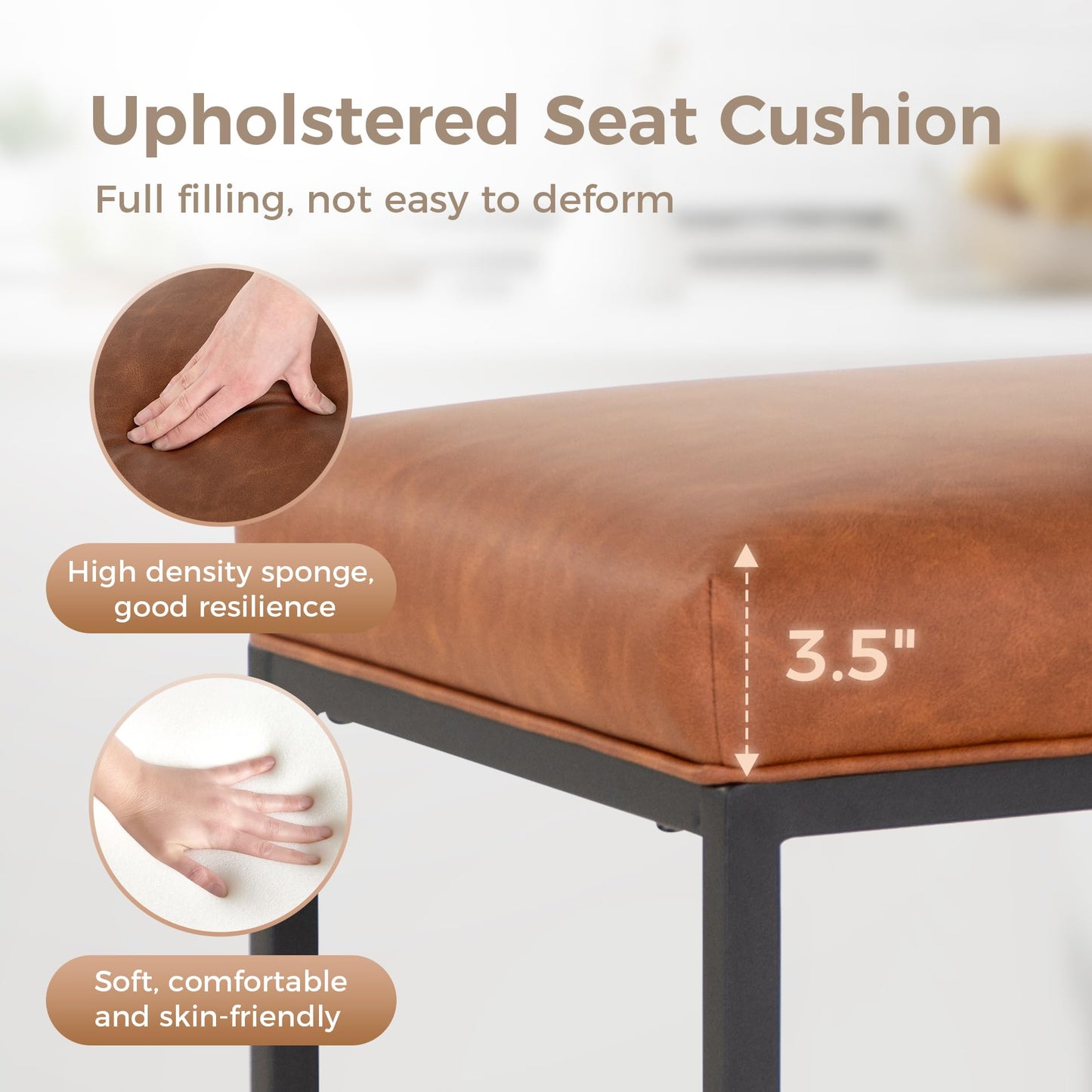 Rust Brown 24" Counter Height Backless Bar Stools Set of 3 , Faux Leather