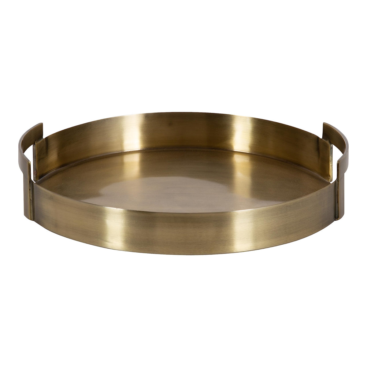 Brass Metal Round Tray, 15 x 15, Modern Glam Circular Decorative Serving Tray with Handles