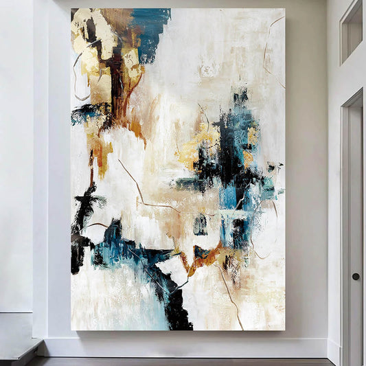 Modern Abstract Canvas Wall Art, White, Blue & Gold