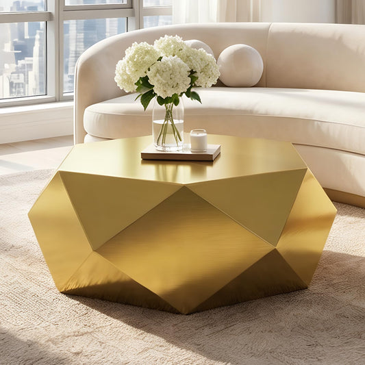 Luxury Gold Drum Coffee Table, Modern Stainless Steel