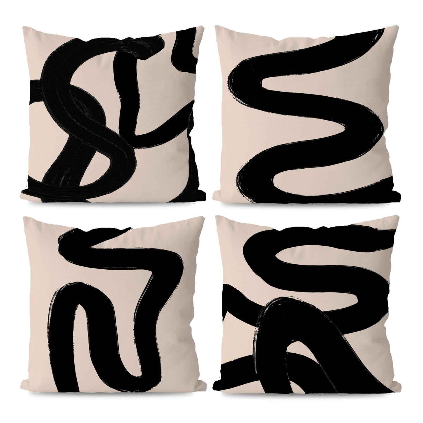 Black and Beige Throw Pillow Covers, Modern Abstract Accents