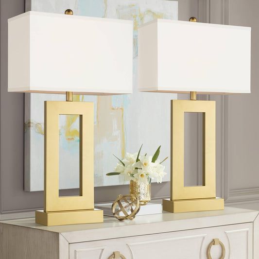 Gold Open Rectangle, Modern Luxe Glam, End Table Lamps Set of 2
