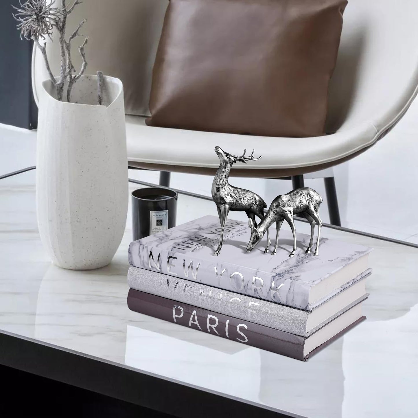 Silver Set of 3 Decorative Books for Home Decor, Fashion Themed