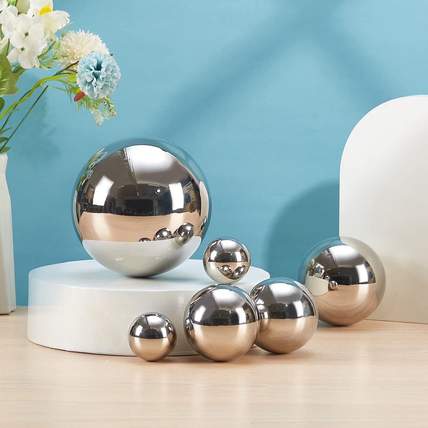 Opexscal Stainless Steel Decorative Balls, Shiny Decorative Orbs for Centerpiece Decor, Set of 6