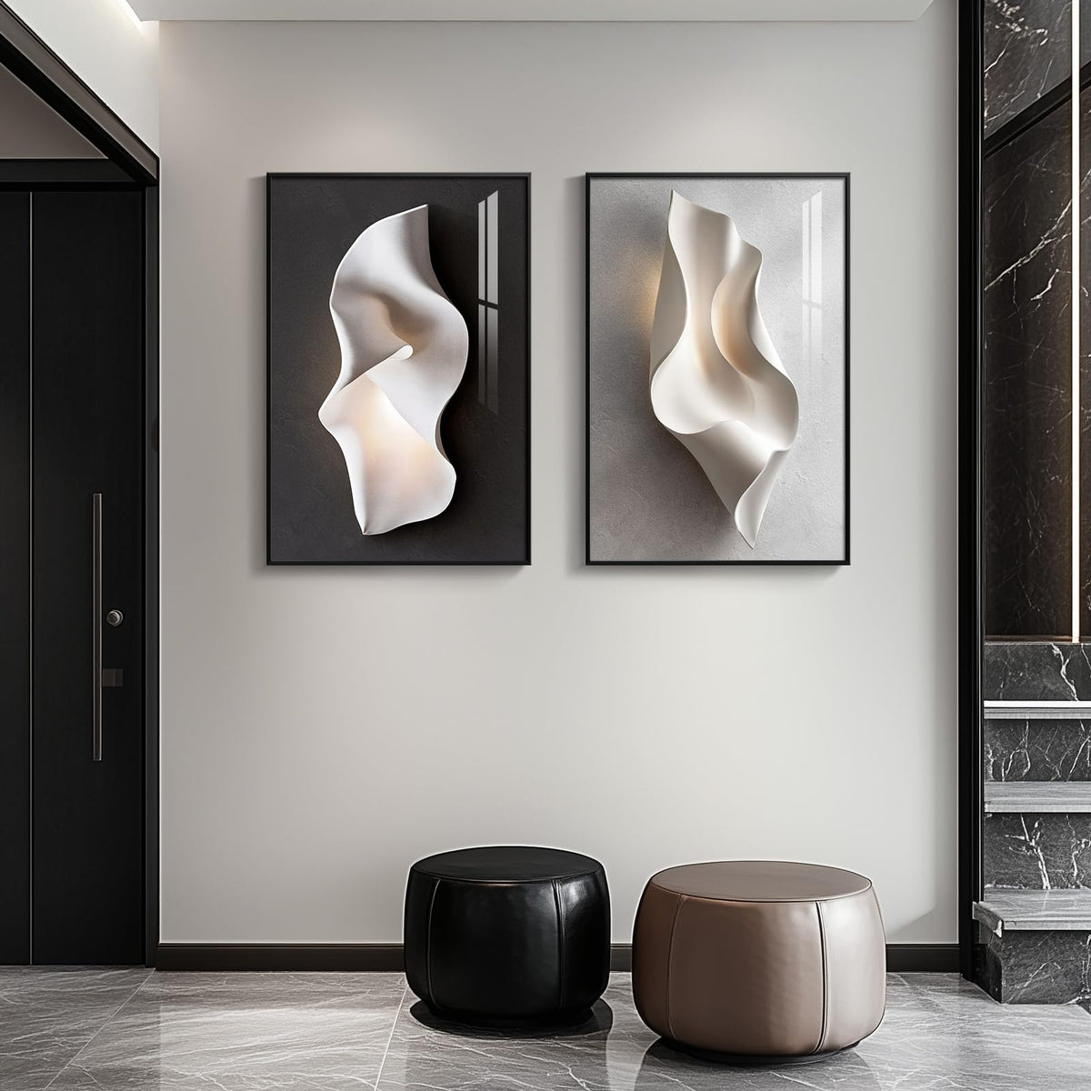 Framed Abstract Modern, Black and White Wall Art for Living Room, 24x36 Inch