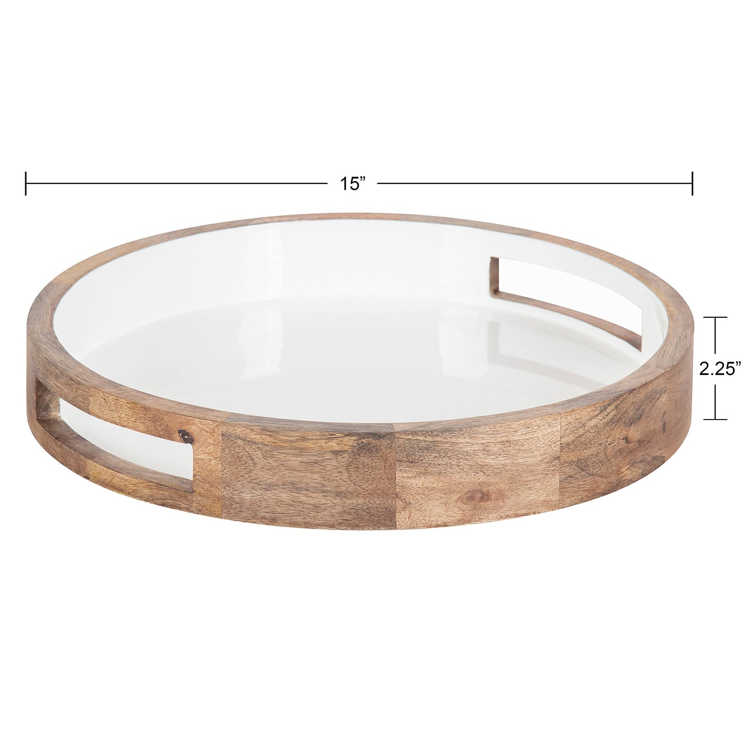 White Round Accent Tray, Two-Tone Natural Wood