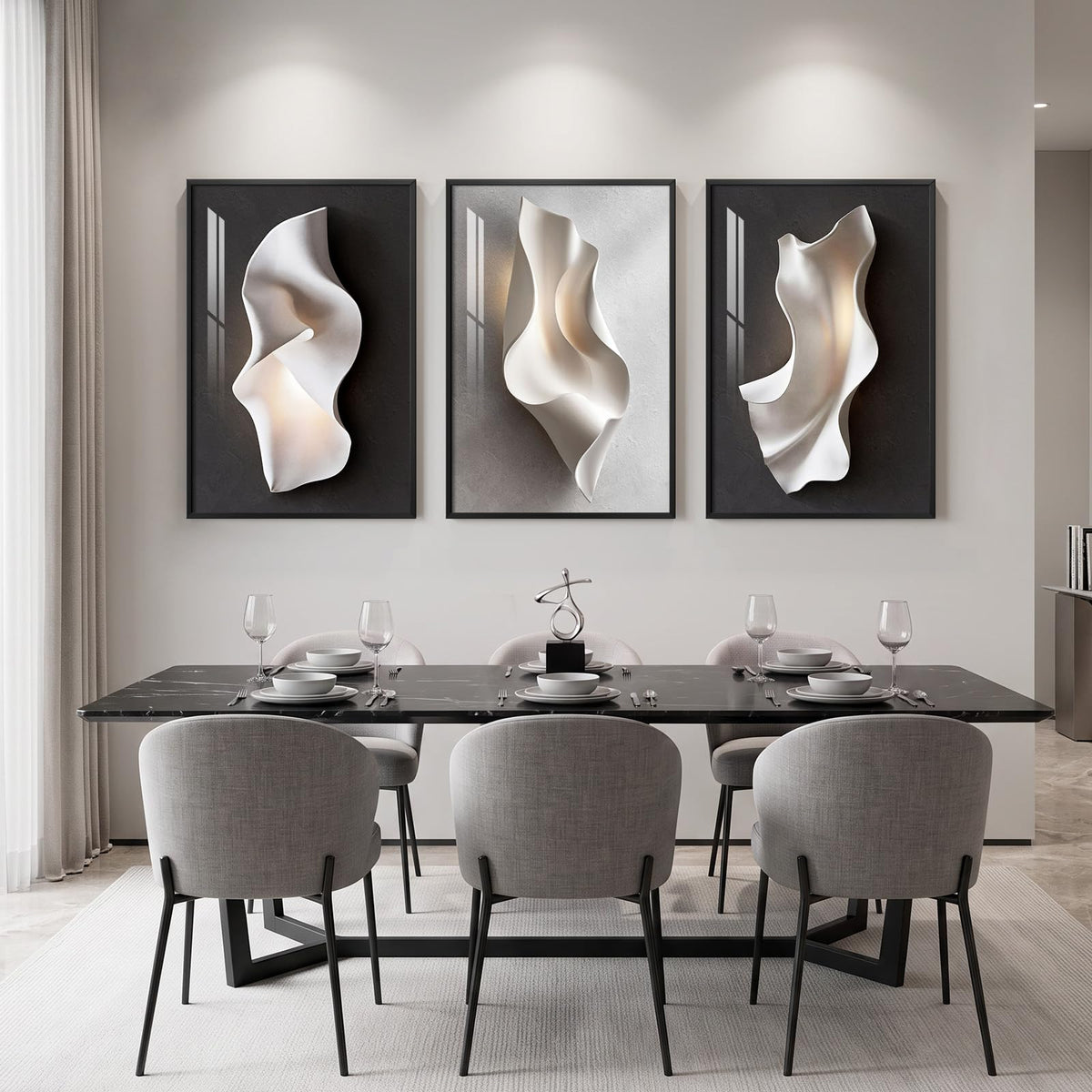 Framed Abstract Modern, Black and White Wall Art for Living Room, 24x36 Inch