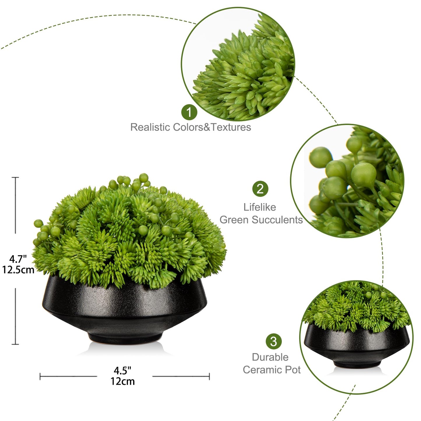 Green Faux Succulents Plant in Black Ceramic Pot