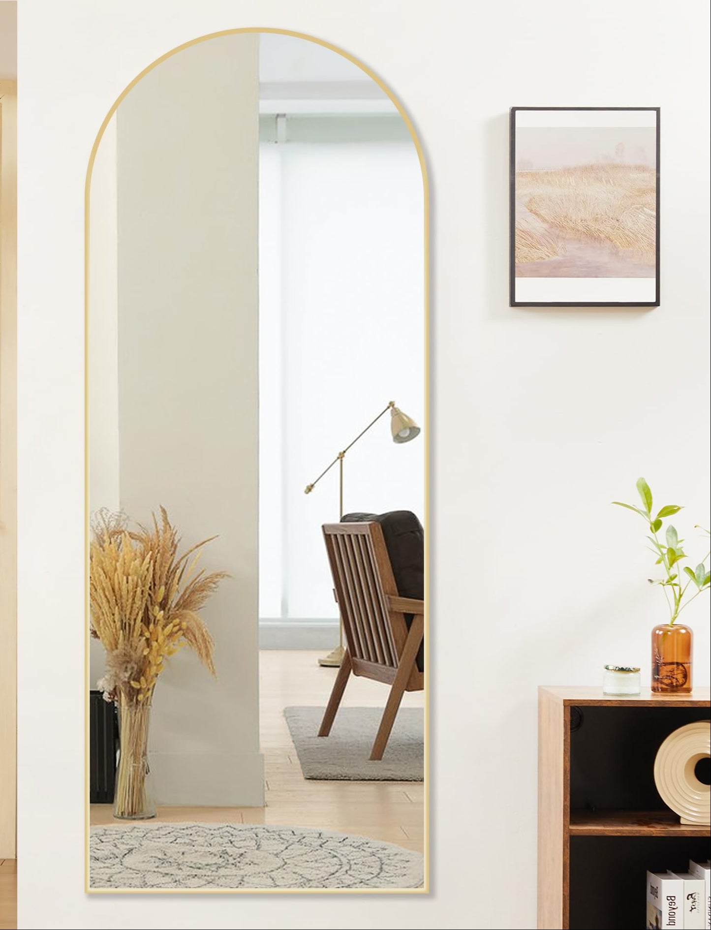 Gold Full Length Mirror, Arched 64"x21", Standing or Leaning