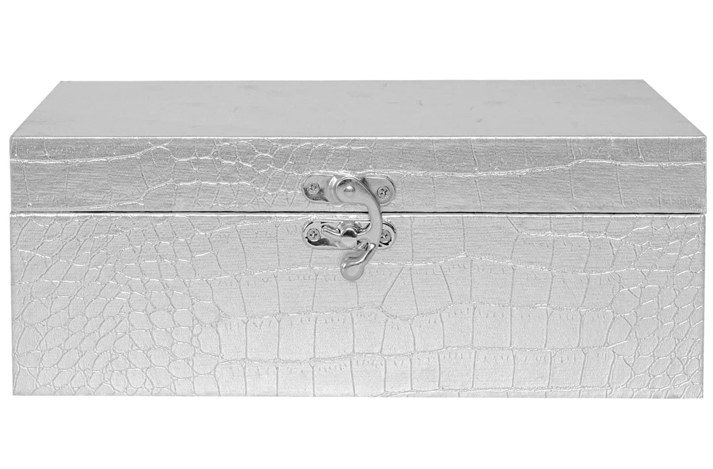 Silver Decorative  Storage Boxes, Crocodile Leather with Clasp