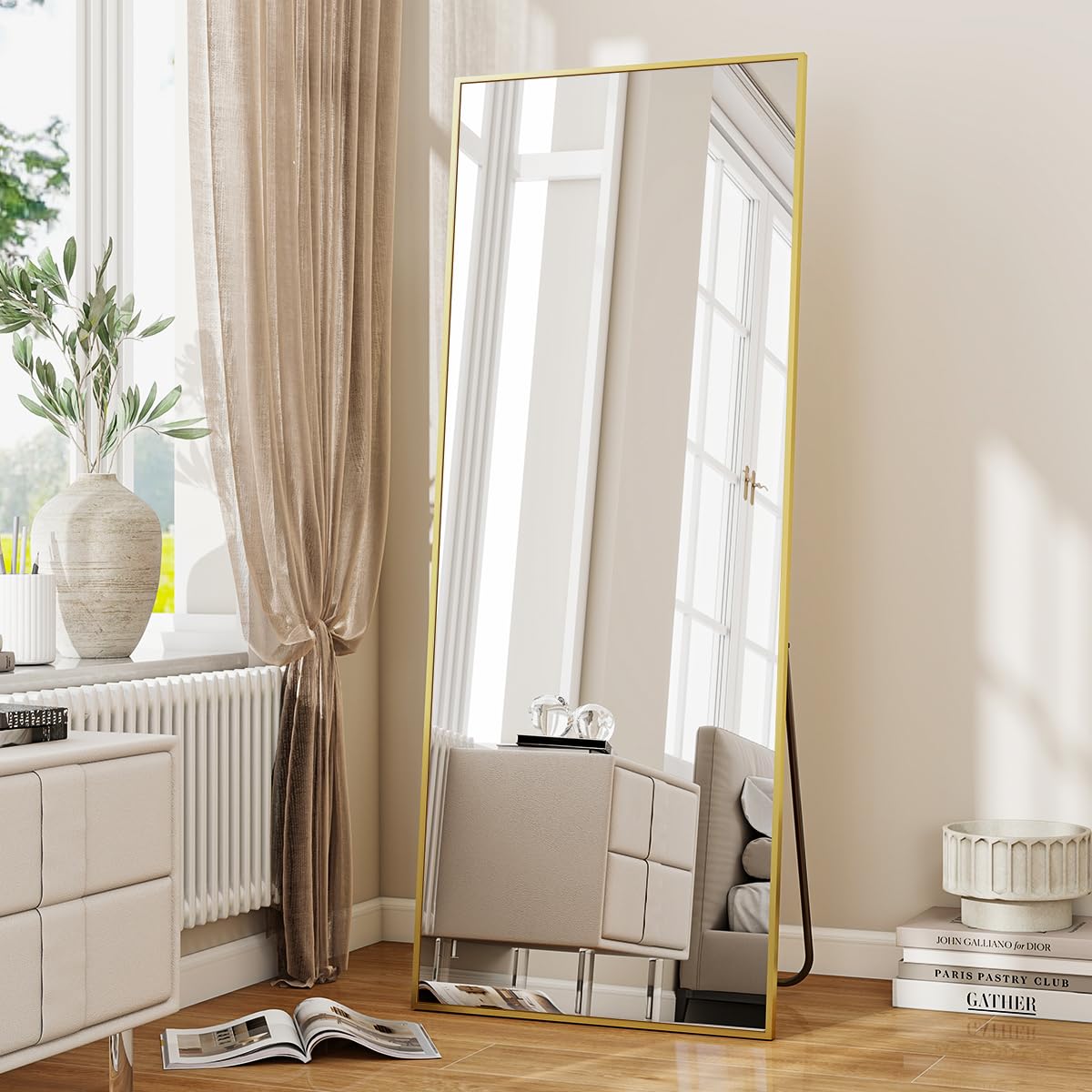 Gold Full Length Mirror, 71" x 26" Floor Mirror with Stand