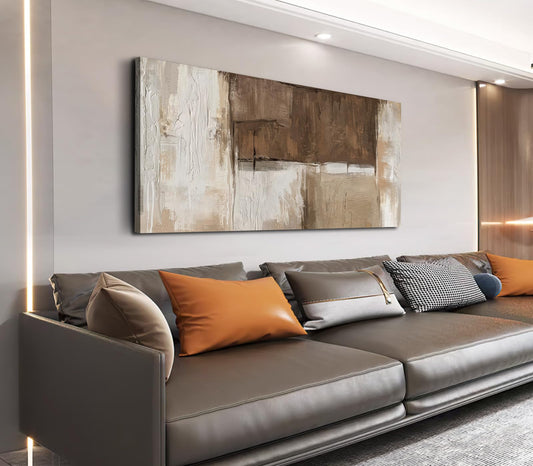 Brown Abstract Wall Art (Beige, Rustic Gallery Wrap, 58" X 29"), Neutral Painting