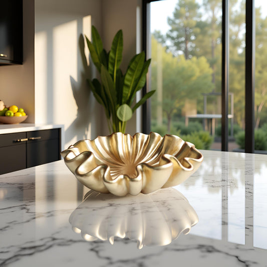 Gold 12" Large Decorative Bowl - Scalloped Decor Bowls for Home