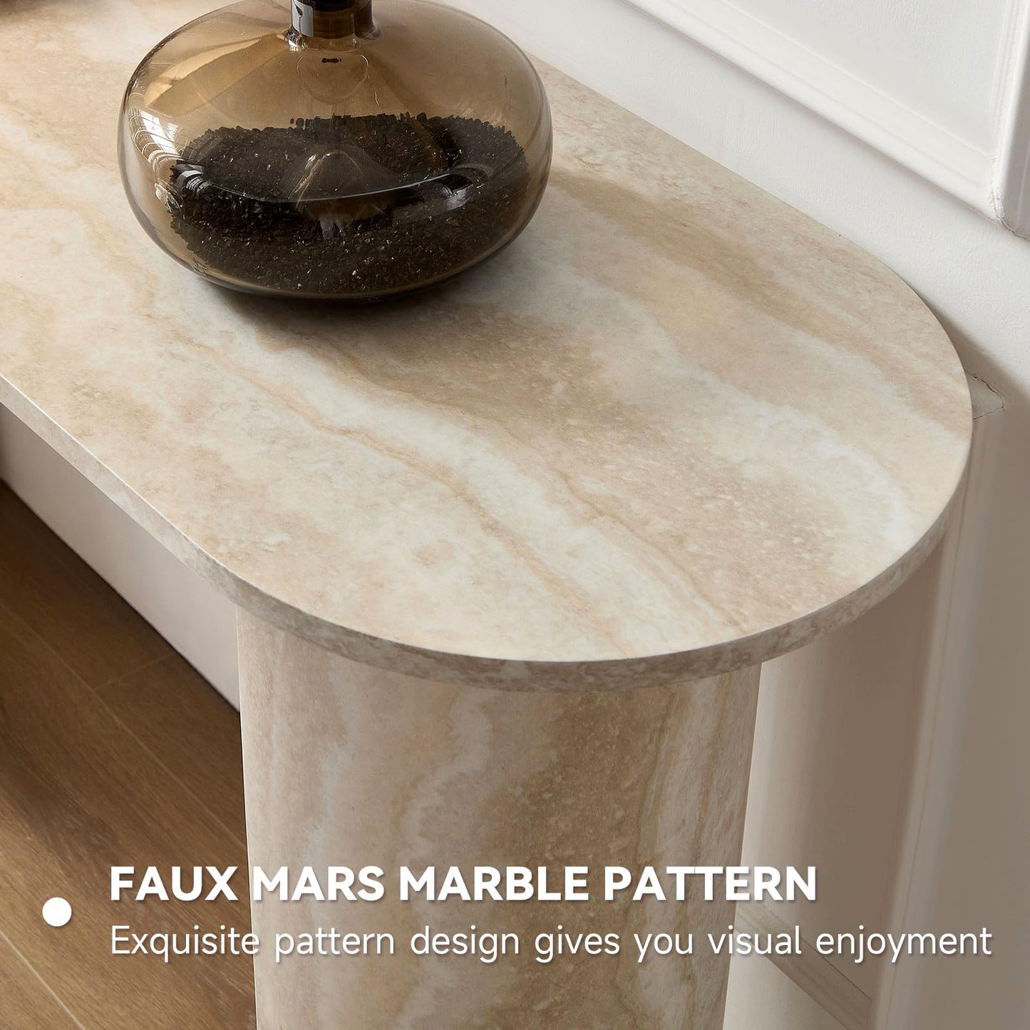 Beige Console Table with Faux Mars, Marble Pattern for Entryway
