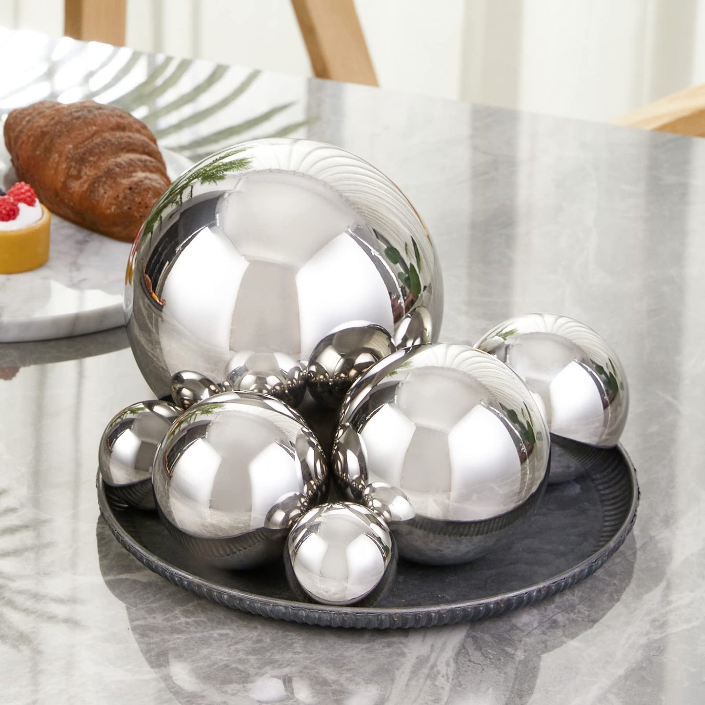 Opexscal Stainless Steel Decorative Balls, Shiny Decorative Orbs for Centerpiece Decor, Set of 6