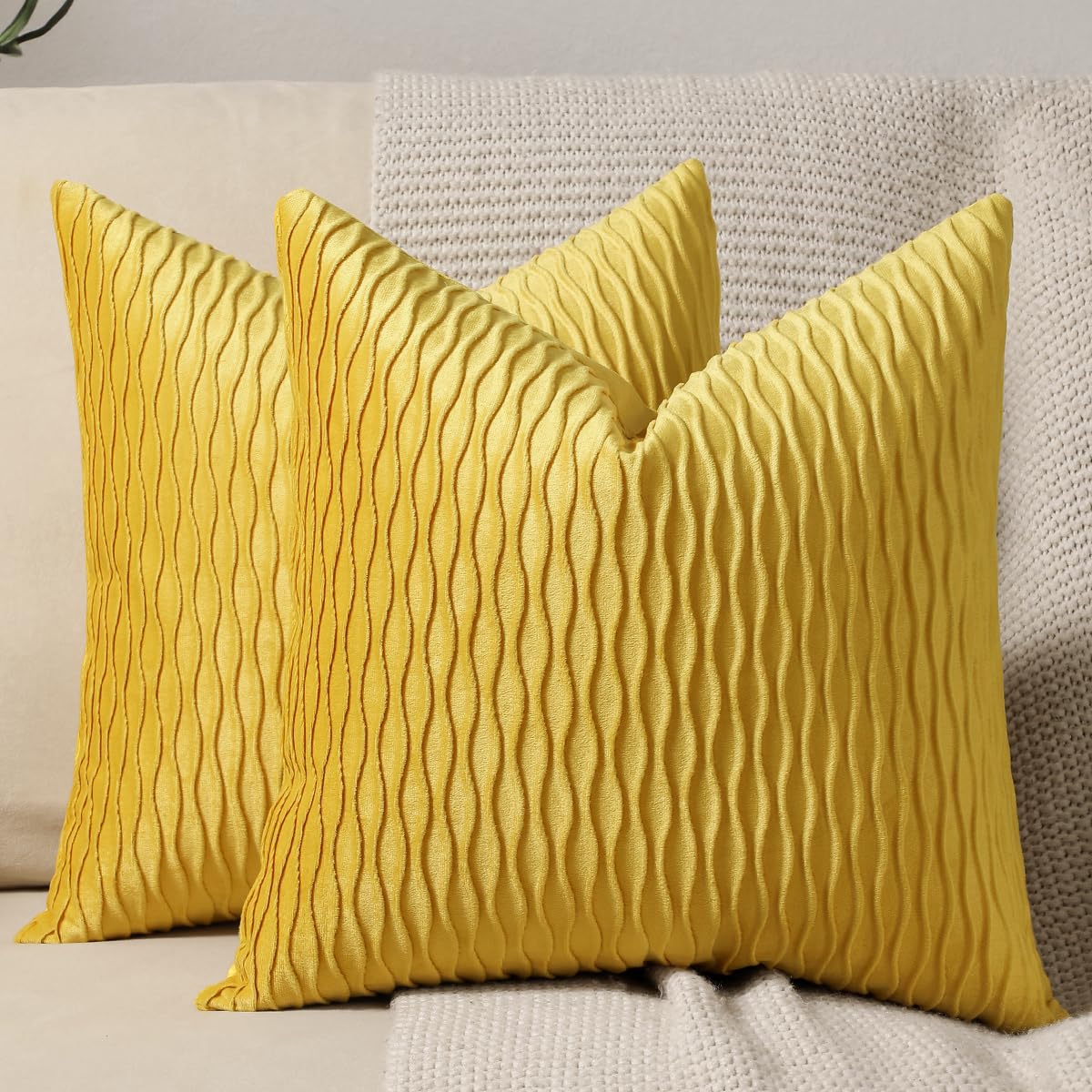 Mustard Yellow Throw Pillow Covers, Set of 2, 20x20"